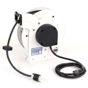 NEMA 2 White Retractable Cord Reel 10 amp, 35 inch cord length, single outlet