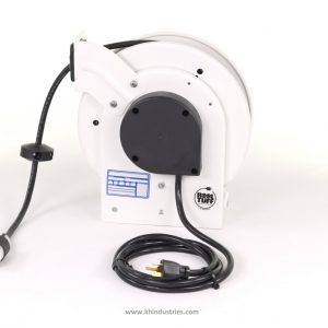 NEMA 2 White Retractable Cord Reel, 20 Amp, 50' Cord Length, 5-15P Feeder End, Single Outlet